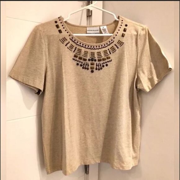 🐣NWT Y2K Short Sleeve Top Hand-Beaded Embellished Jewel Neckline Round-neck Top - Picture 4 of 16